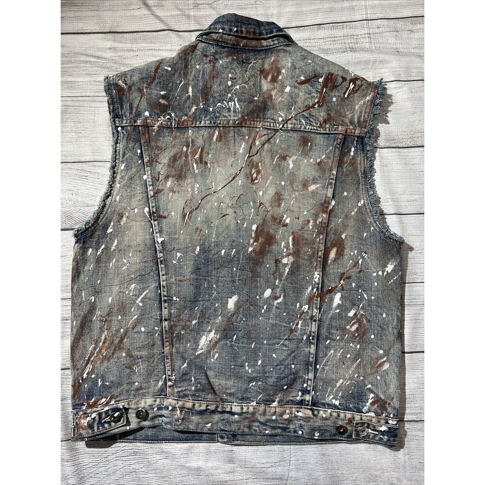 Y2k Ecko Unlimited Trucker Denim Vest Moto 90s Paint Splatter Grunge - Picture 6 of 11